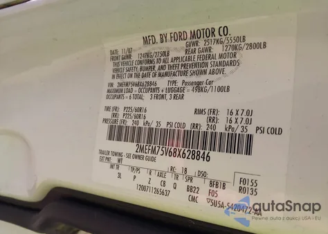 2008 Mercury Grand Marquis Ls из США, поврежденный, VIN 2MEFM75V68X628846